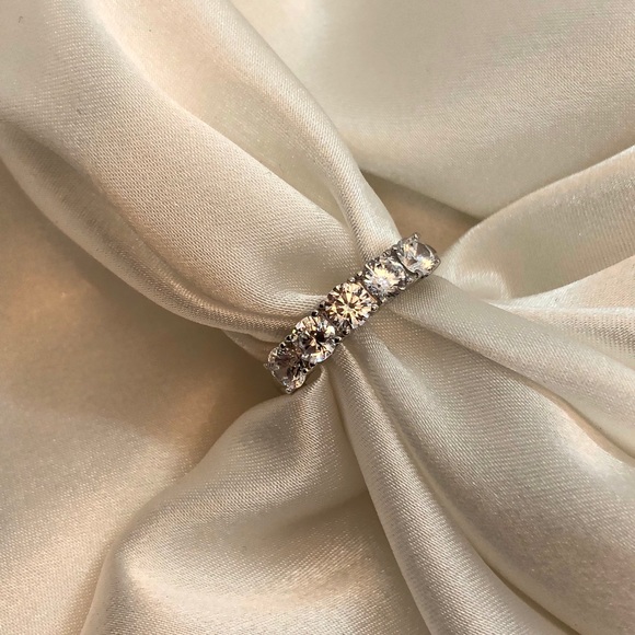 925 Sterling Silver Half Round CZ Eternity Band - Picture 6 of 9